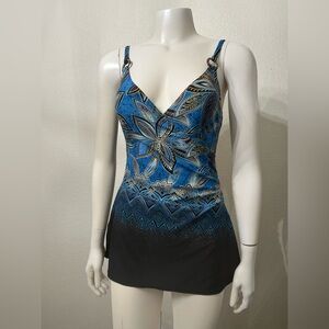 Christina Black and Blue Swimwear -tummy tuck mesh